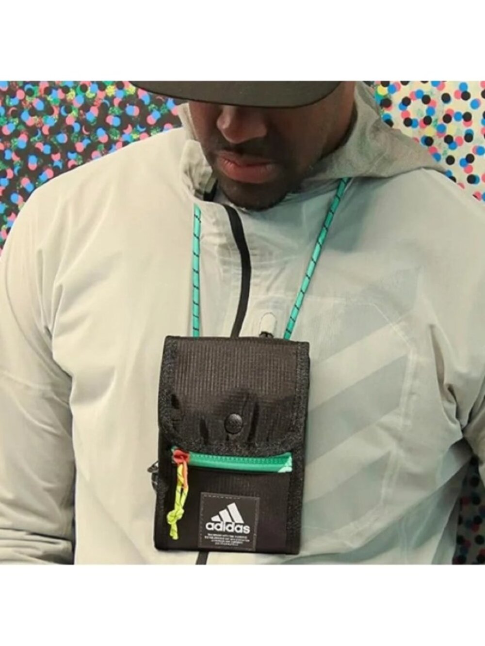Adidas lanyard neck wallet neck pouch athletic black-teal Crossbody bag new